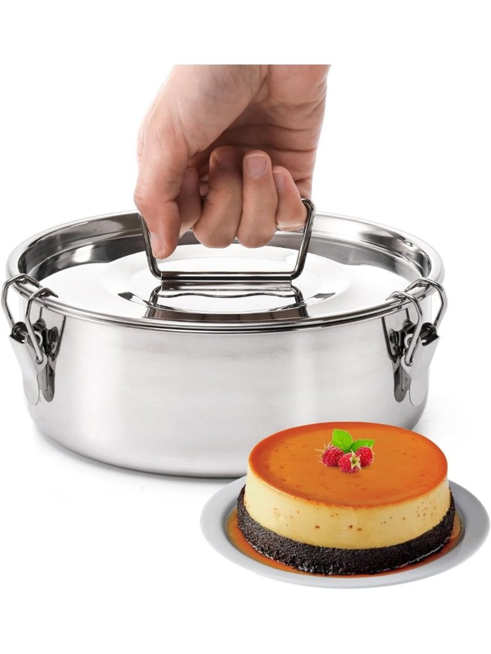 Stainless Steel Flan Mold with Lid & Handle - 65 Oz Flan Pan for Instant Pot